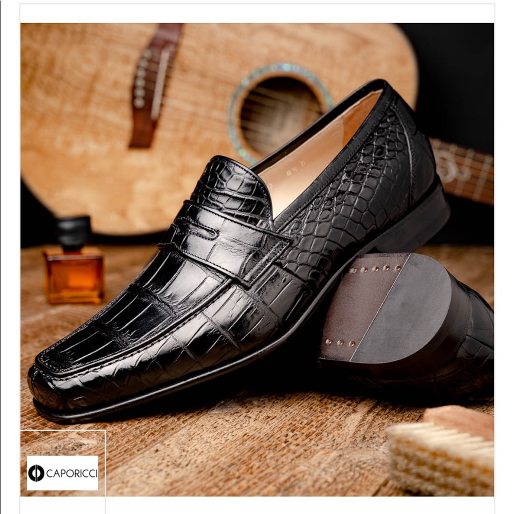 Caporicci 9961 Black Genuine Alligator Penny Loafers
